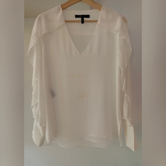 BCBGMaxAzria White V-Neck Long Sleeves Blouse - Picture 1 of 14